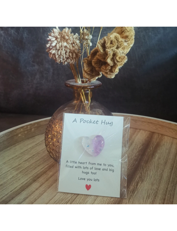Pocket hug hartje paars/wit