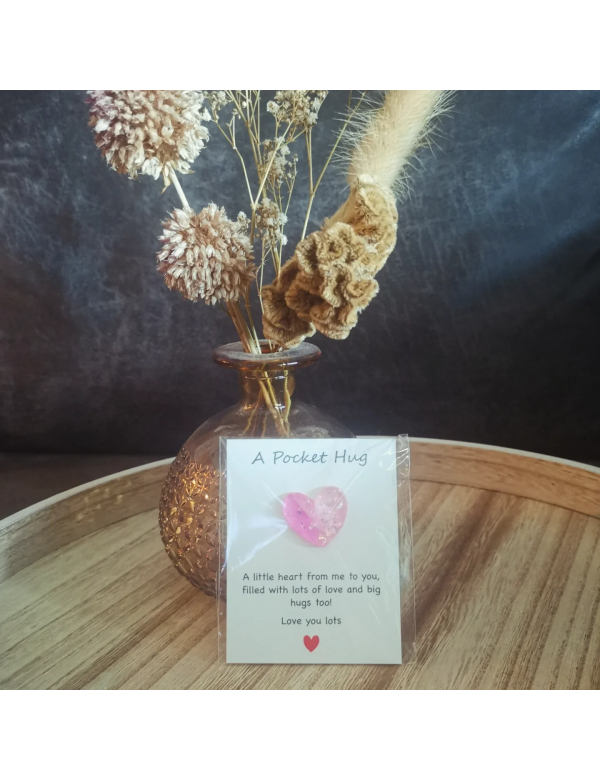Pocket hug hartje roze/wit