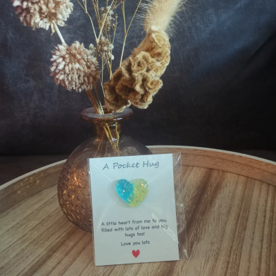 Pocket hug hartje blauw/groen
